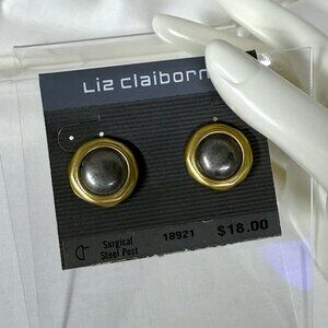 Vintage Liz Claiborne Gold Tone Gray Dome Earrings